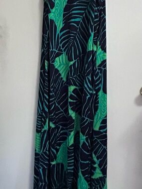 Lilly Pulitzer Navy Maxi Dress with Green Leaf Print